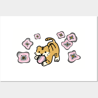 Tiger Pride Flag (Demigirl) with Cute Flower on Demigirl Flag Posters and Art